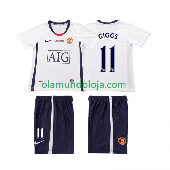 Camisola Manchester United GIGGS 11 Champions League 2009 Retro Criança Equipamento Segundo 2008 Manga Curta